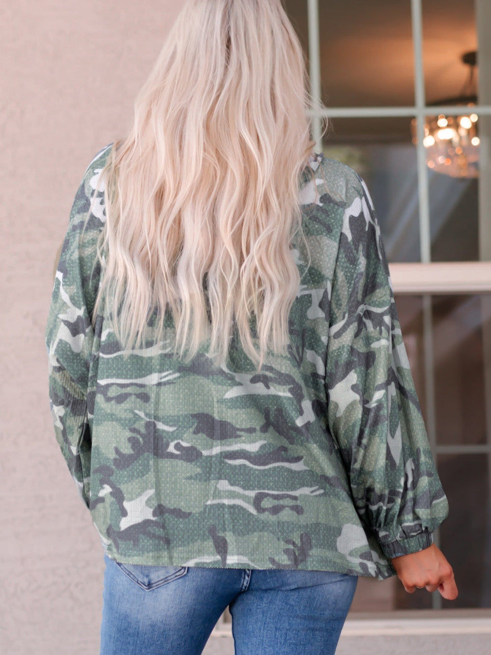 Green Camouflage Oversized Hoodie with Long Sleeves
