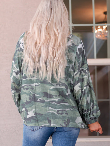 Green Camouflage Oversized Hoodie with Long Sleeves