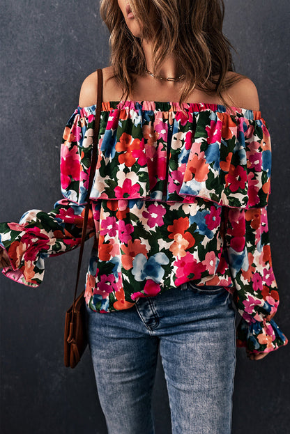 Floral Off Shoulder Ruffle Sleeve Blouse