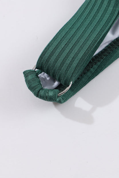 Black Emerald Ruched U Neck Ribbed Tankini