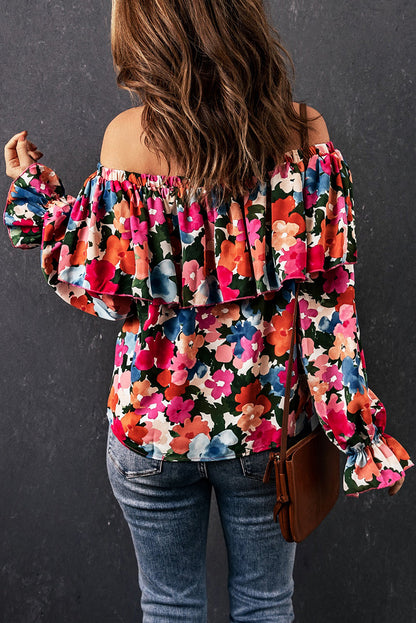 Floral Off Shoulder Ruffle Sleeve Blouse