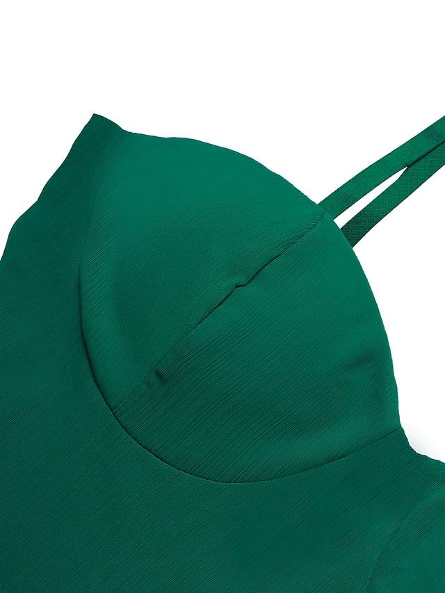 Women's Dress - Prom Party Dress Swing Dress Emerald Green Dress Long Dress Maxi Dress Green Sleeveless Pure Color Ruffle Spring Summer Spaghetti Strap Romantic Slim 2023 S M L XL