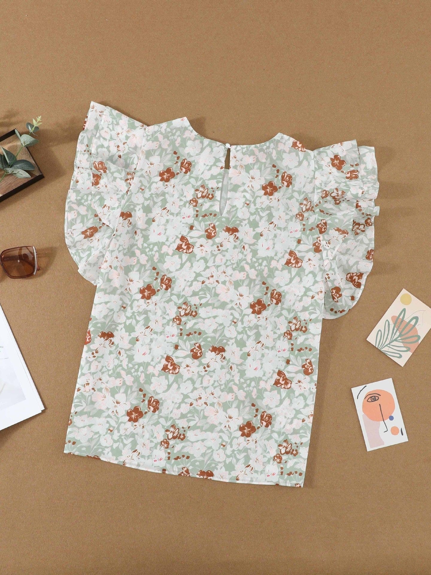 Feifei Floral Chiffon Printed Round Neck Shirt for Women