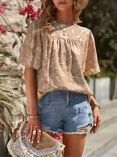 Feifei Floral Chiffon Printed Round Neck Shirt for Women