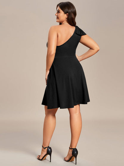 Feminine Bow Detail Summer Mini Dress with One Shoulder
