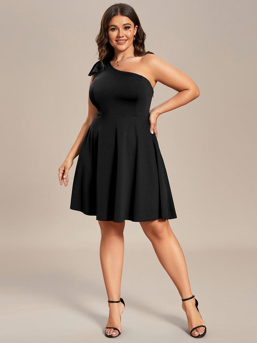 Feminine Bow Detail Summer Mini Dress with One Shoulder