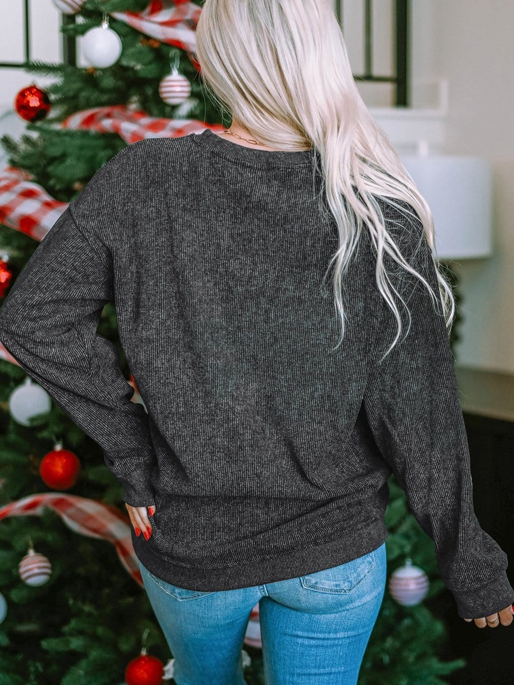 Festive Black Corded Sequin Christmas Sweatshirt