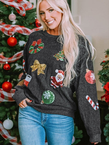 Festive Black Corded Sequin Christmas Sweatshirt
