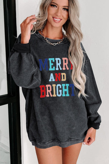 Festive Black Embroidered Corduroy Sweatshirt