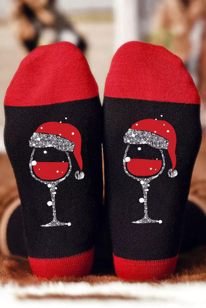 Festive Black Holiday Cheers Graphic Socks