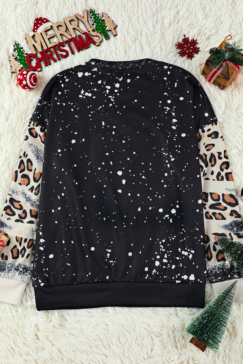 Festive Black Leopard Sleeve Christmas Tree Print Sweatshirt