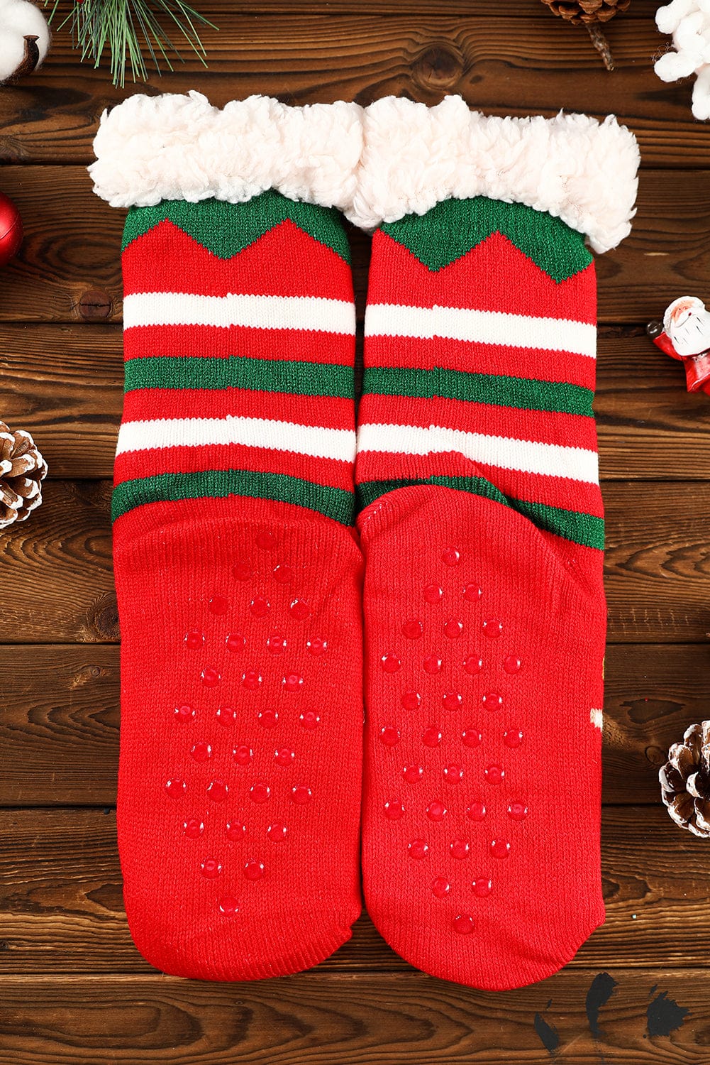 Festive Christmas Cartoon Pattern Woolen Knit Socks in Vibrant Red