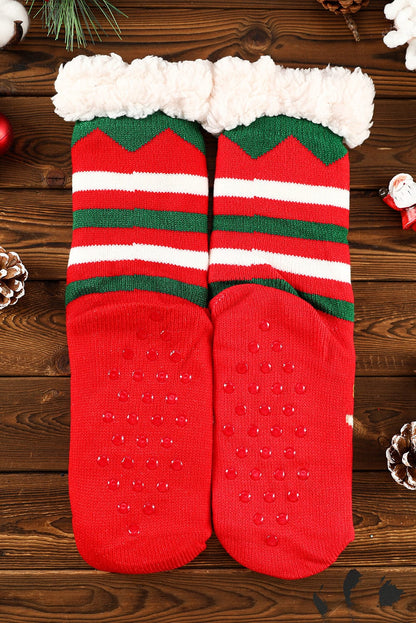 Festive Christmas Cartoon Pattern Woolen Knit Socks in Vibrant Red