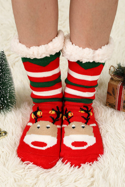 Festive Christmas Cartoon Pattern Woolen Knit Socks in Vibrant Red