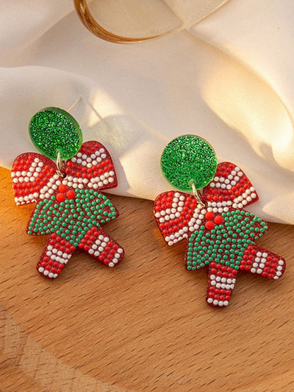 Festive Christmas Drop Earrings with Cane and Santa Claus Pattern