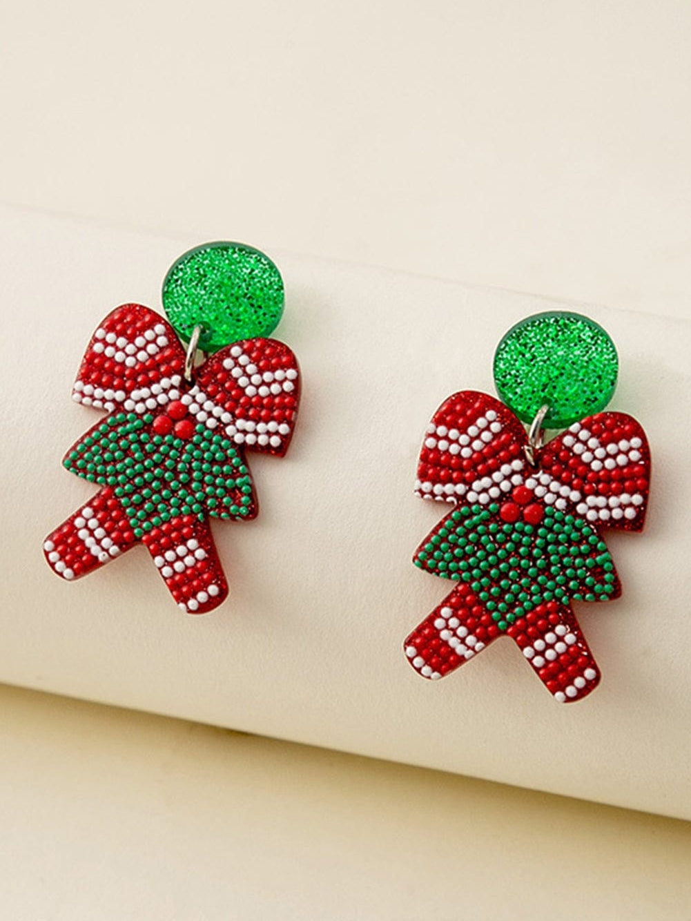 Festive Christmas Drop Earrings with Cane and Santa Claus Pattern