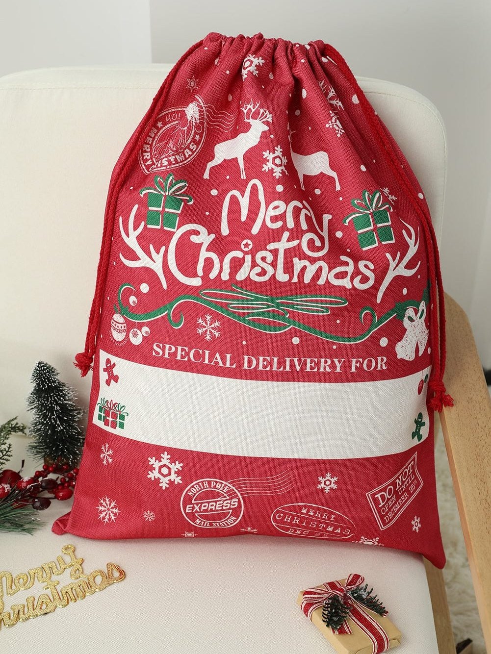 Festive Christmas Large Drawstring Gift Bag - 50*66cm