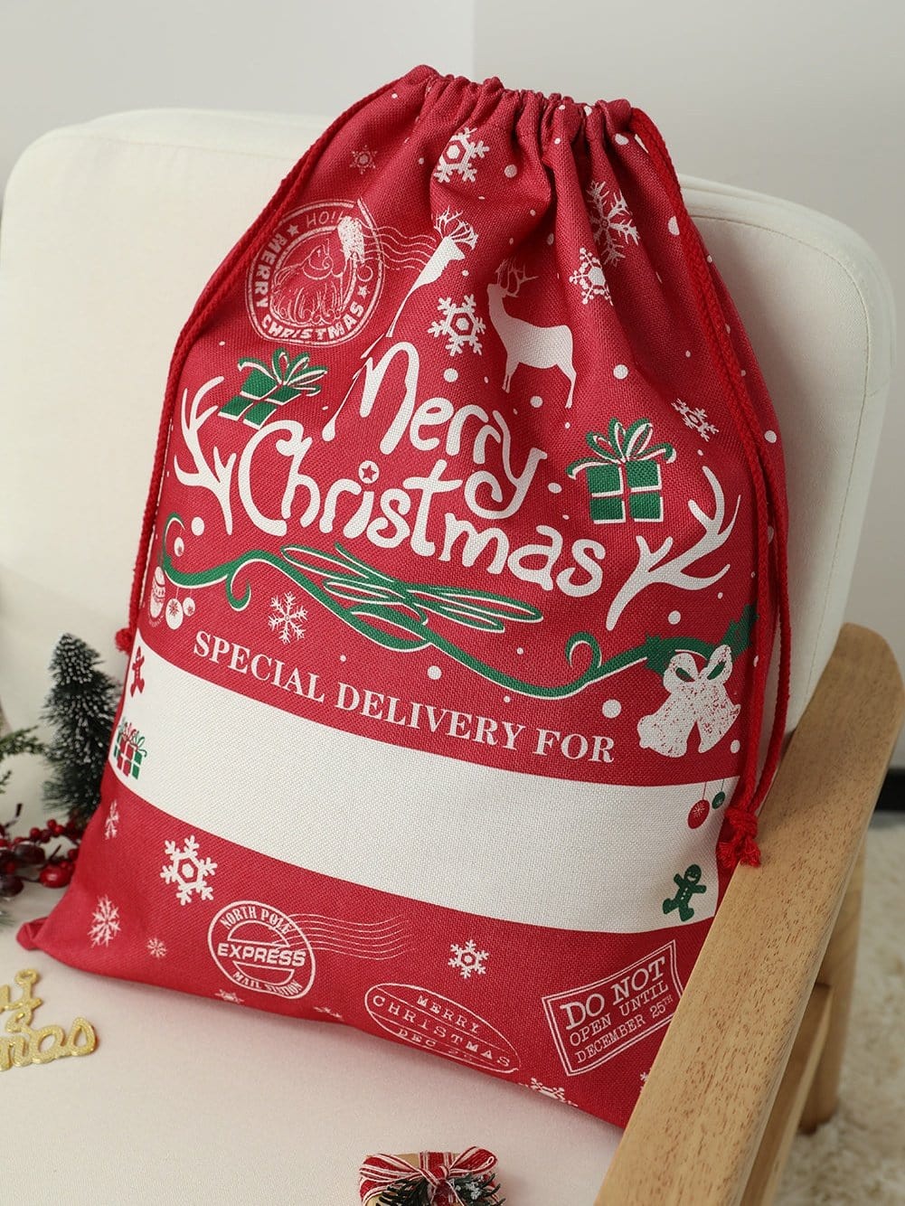 Festive Christmas Large Drawstring Gift Bag - 50*66cm