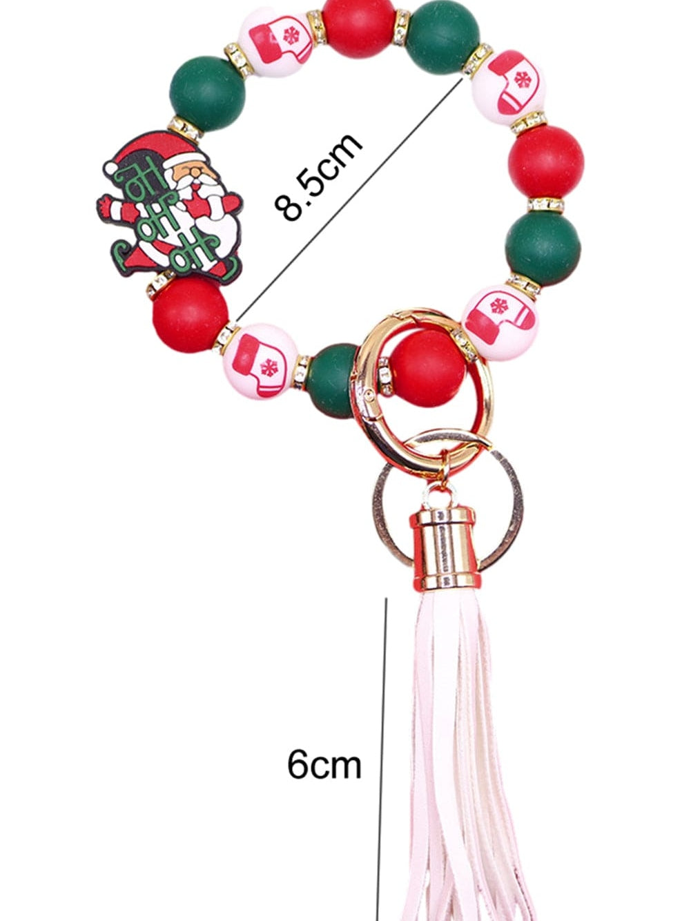 Festive Christmas Silicone Bead Keychain with Fiery Red Tassel