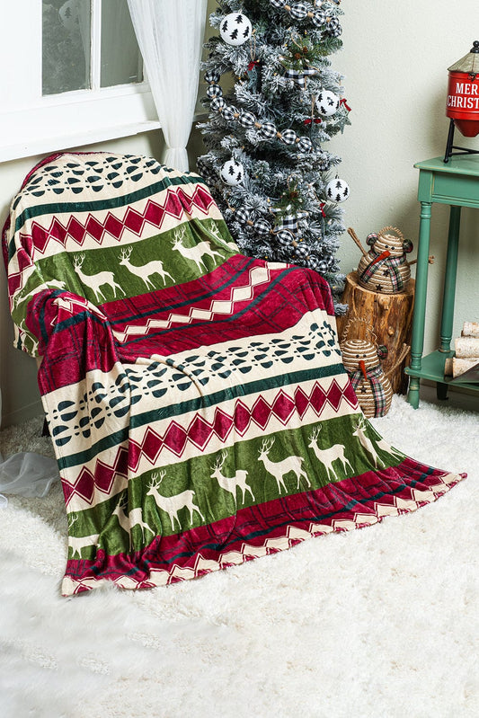 Festive Elk Design Double-Sided Sherpa Fleece Throw 130*150cm
