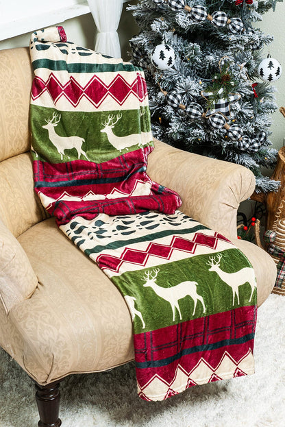 Festive Elk Design Double-Sided Sherpa Fleece Throw 130*150cm