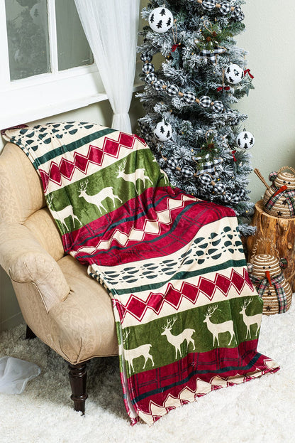 Festive Elk Design Double-Sided Sherpa Fleece Throw 130*150cm