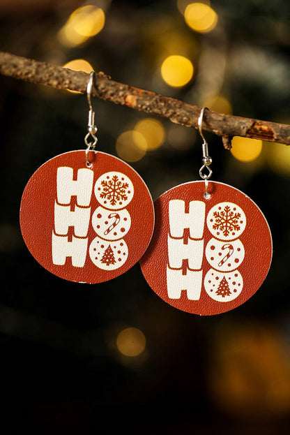 Festive Fiery Red PU Leather Drop Earrings with Christmas Pattern
