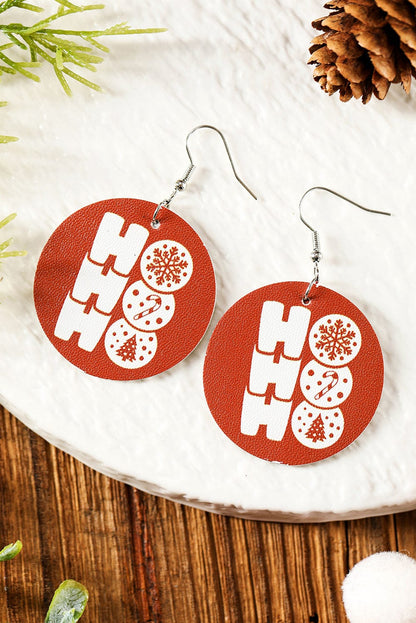 Festive Fiery Red PU Leather Drop Earrings with Christmas Pattern