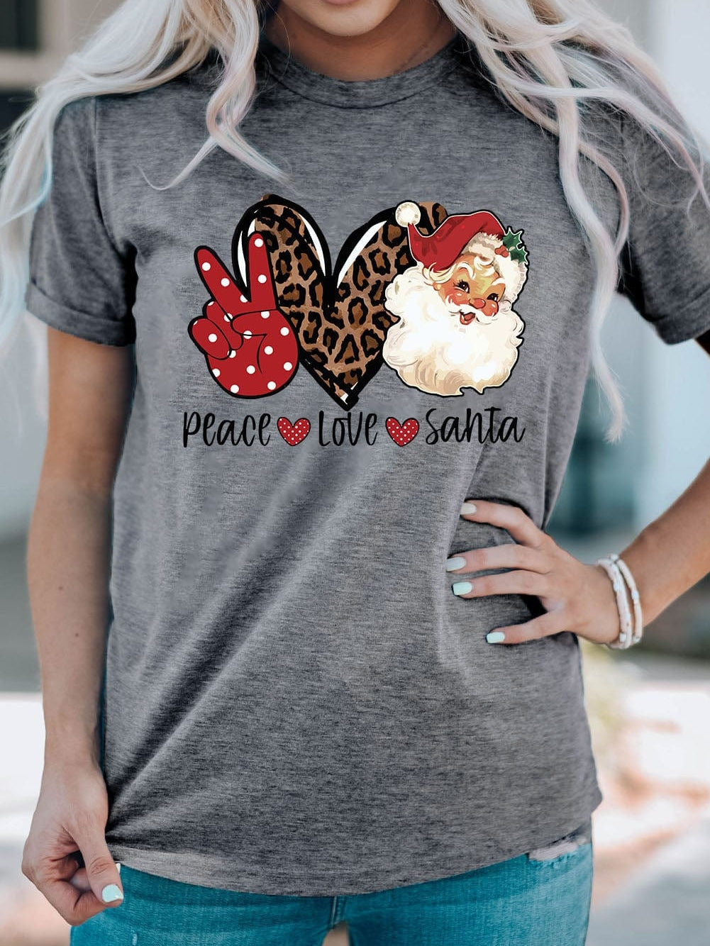 Festive Gray Santa Love Peace Tee