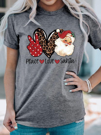 Festive Gray Santa Love Peace Tee