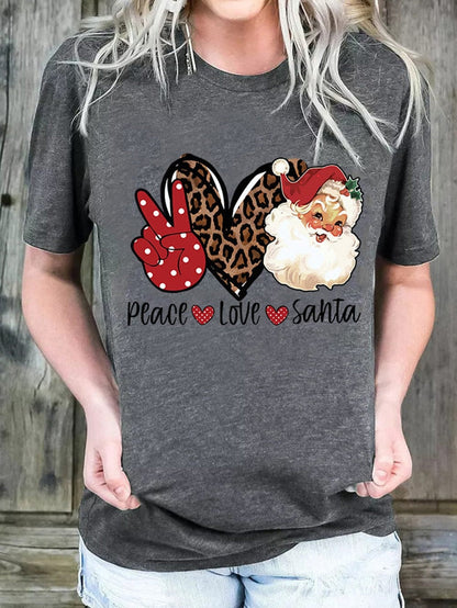 Festive Gray Santa Love Peace Tee