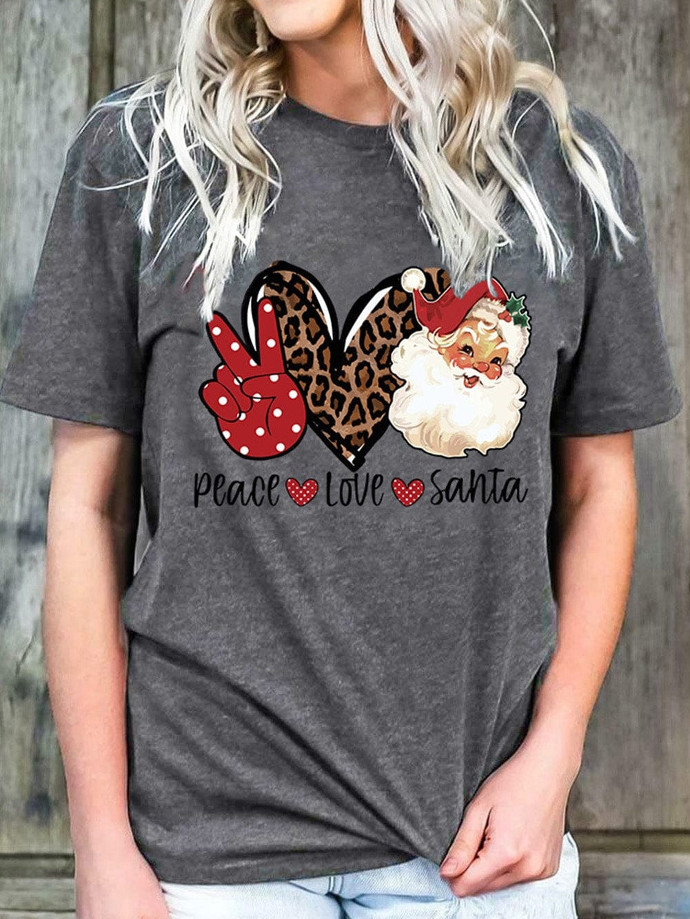 Festive Gray Santa Love Peace Tee