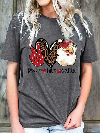 Festive Gray Santa Love Peace Tee