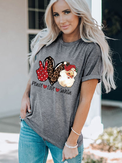 Festive Gray Santa Love Peace Tee