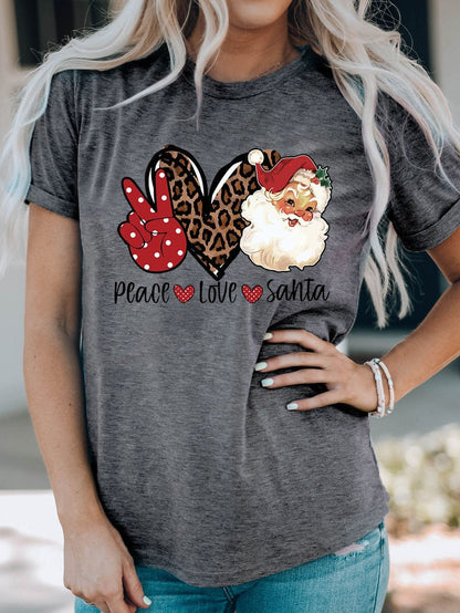 Festive Gray Santa Love Peace Tee