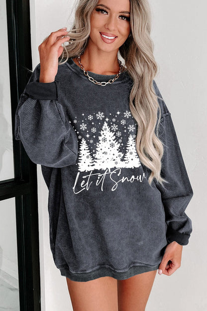 Festive Gray Snowflake Christmas Tree Corded Sweatshirt