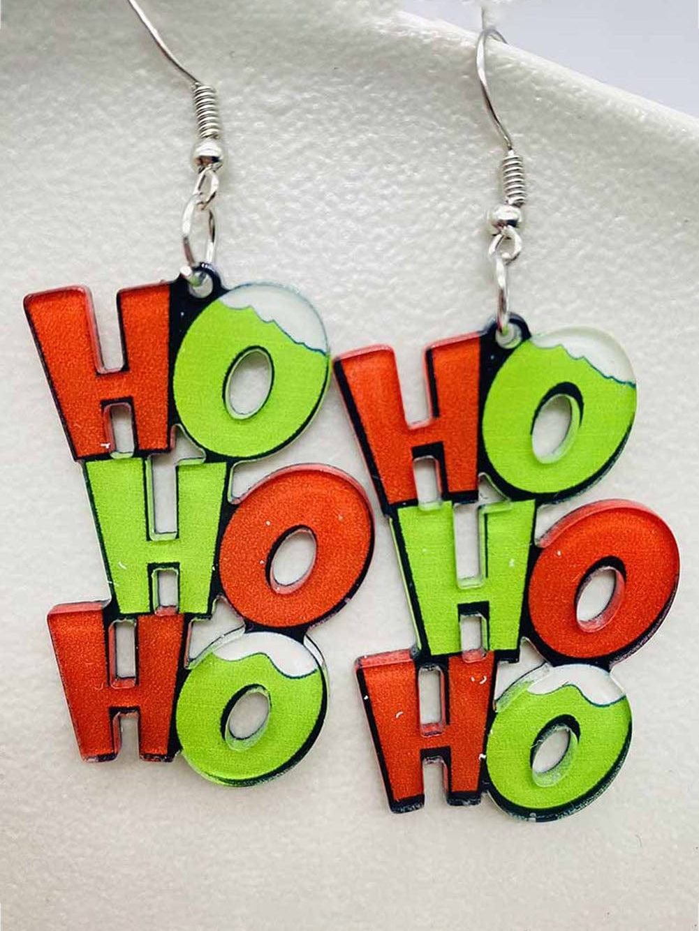 Festive Green HO HO HO Letter Drop Earrings