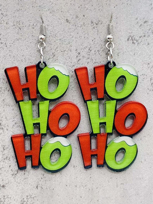 Festive Green HO HO HO Letter Drop Earrings
