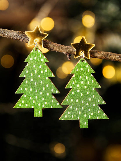 Festive Green Polka Dot Christmas Drop Earrings