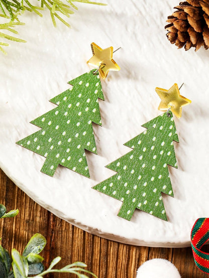 Festive Green Polka Dot Christmas Drop Earrings