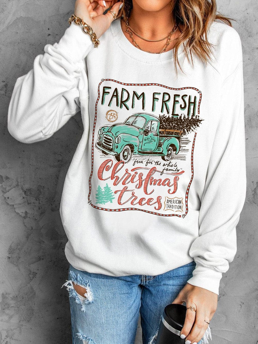 Festive Holiday Truck Print Pullover Sweatshirt