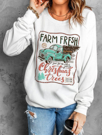 Festive Holiday Truck Print Pullover Sweatshirt