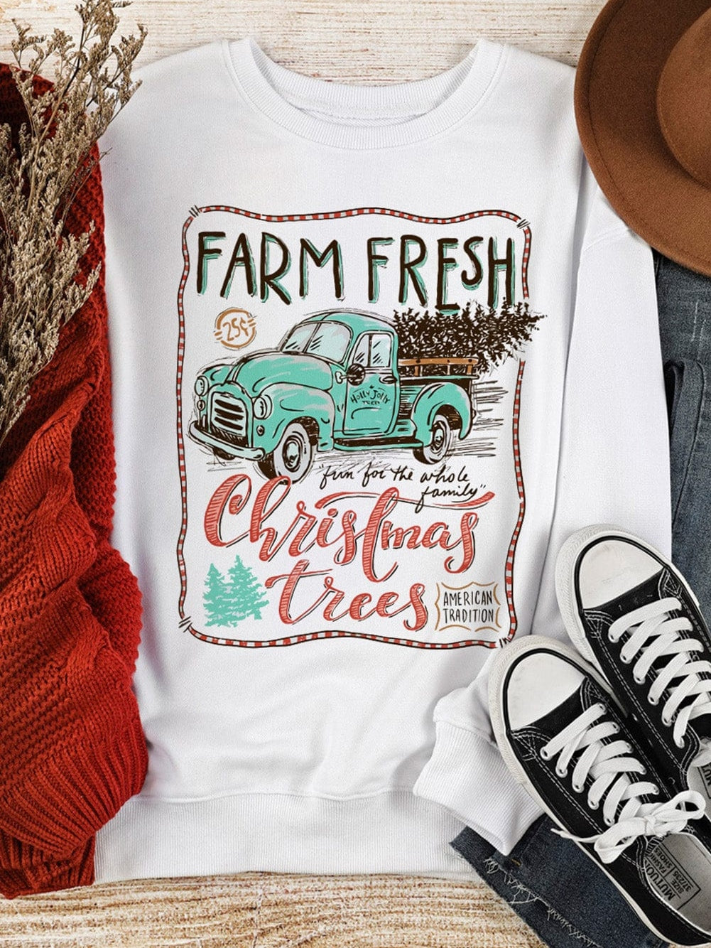 Festive Holiday Truck Print Pullover Sweatshirt