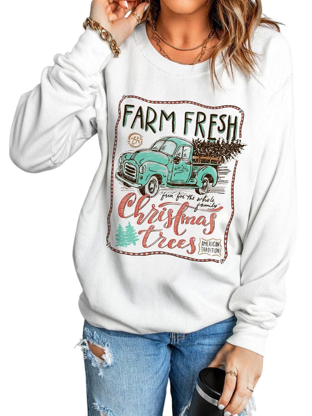 Festive Holiday Truck Print Pullover Sweatshirt