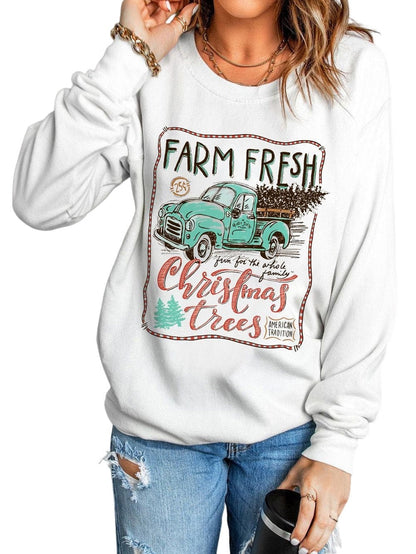 Festive Holiday Truck Print Pullover Sweatshirt