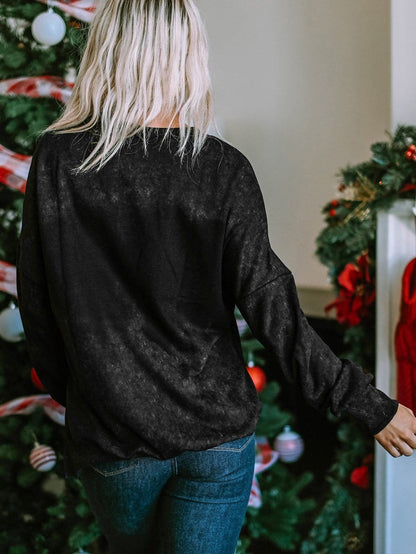 Festive Leopard Print Black Sweatshirt with Merry Christmas Trees