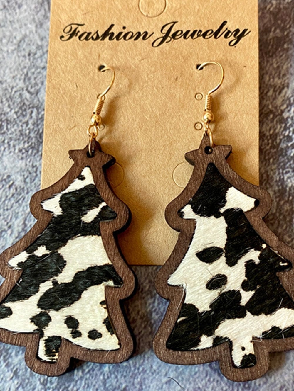 Festive Leopard Print Christmas Tree Drop Earrings