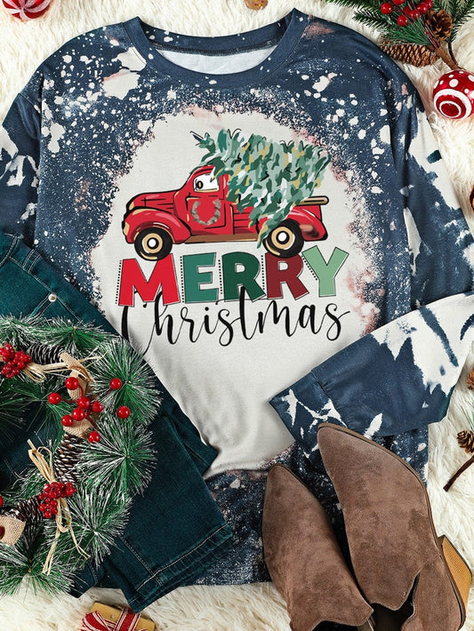 Festive MERRY Christmas Tie-Dye Graphic Long Sleeve Top