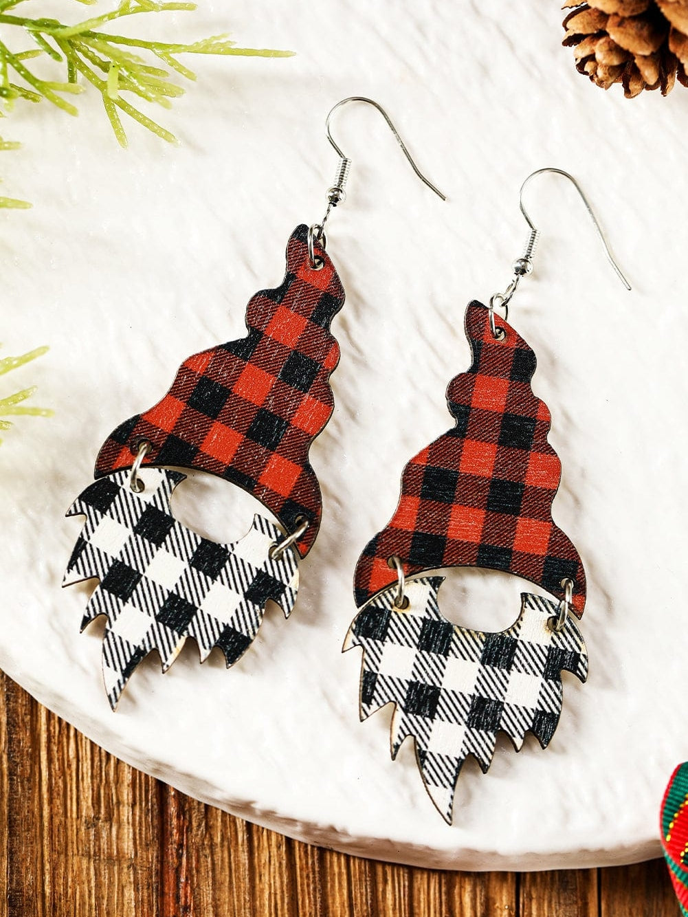 Festive Plaid Patterned Christmas Dangle Earrings