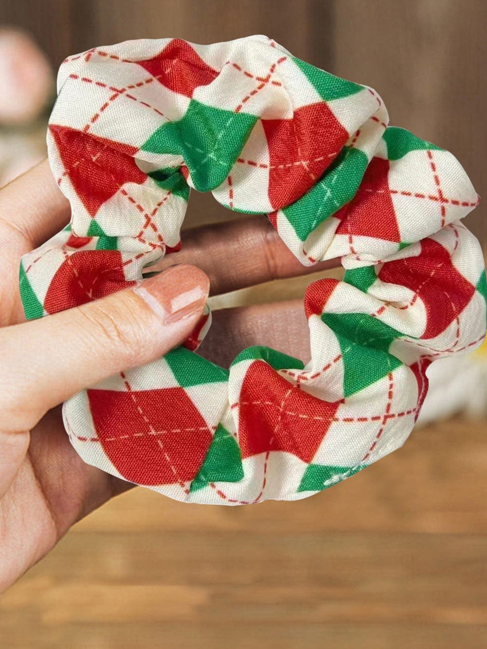 Festive Red and Green Christmas Plaid Hair Scrunchie